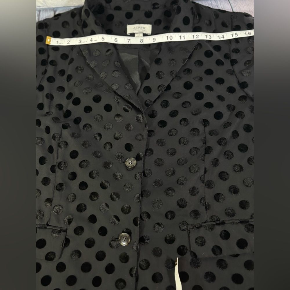 J. Crew Collection Black Polka Dot Sheer Sleeve Holiday Parke Blazer Size 10 - Picture 9 of 11